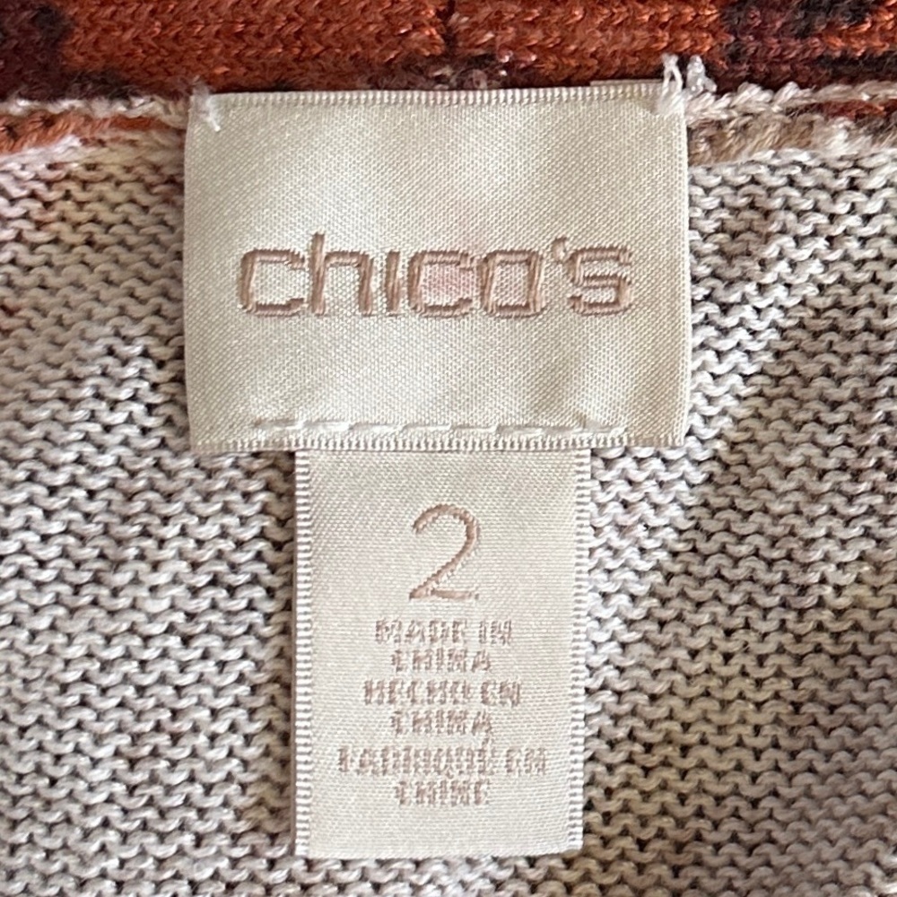 Chico’s Paisley Boho Tan Burnt Orange Open Front Duster Cardigan Size 2 (L) NWOT - Picture 7 of 7